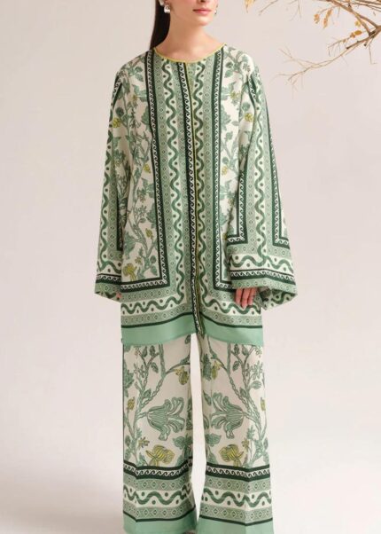 Stylish Printed V-Neck Shirt and Plain Trouser Set - 2 Pcs for Women
